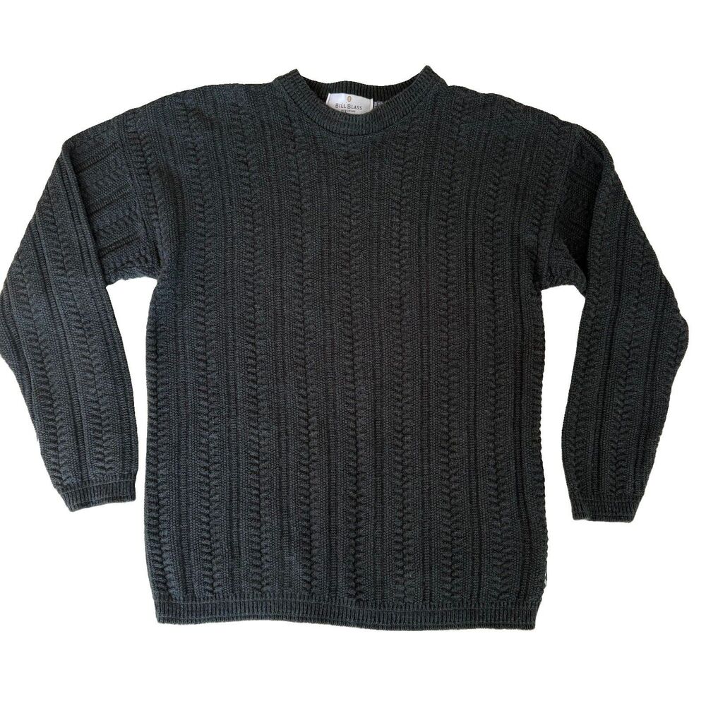 Vintage 90s Bill Blass Men's Green Textured Knit Sweater Sz Medium USA Academic